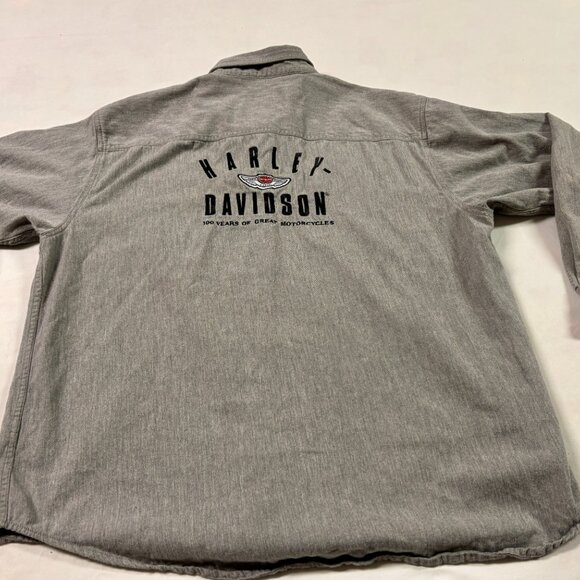 ~Harley Davidson 2003 100th Anniversary Gray Cotton Button XL Shirt Embroidered - Picture 6 of 6